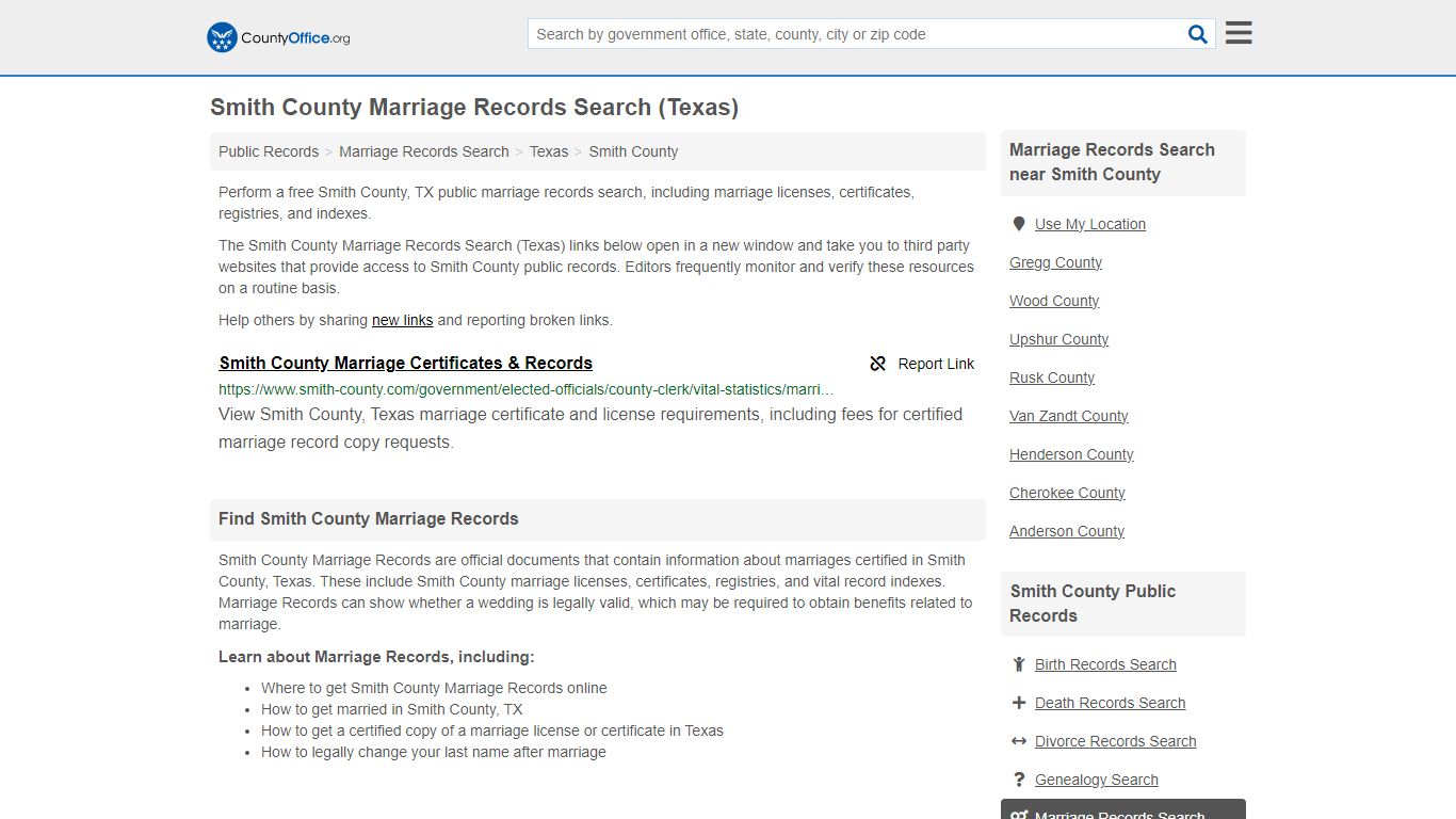 Smith County Marriage Records Search (Texas) - County Office