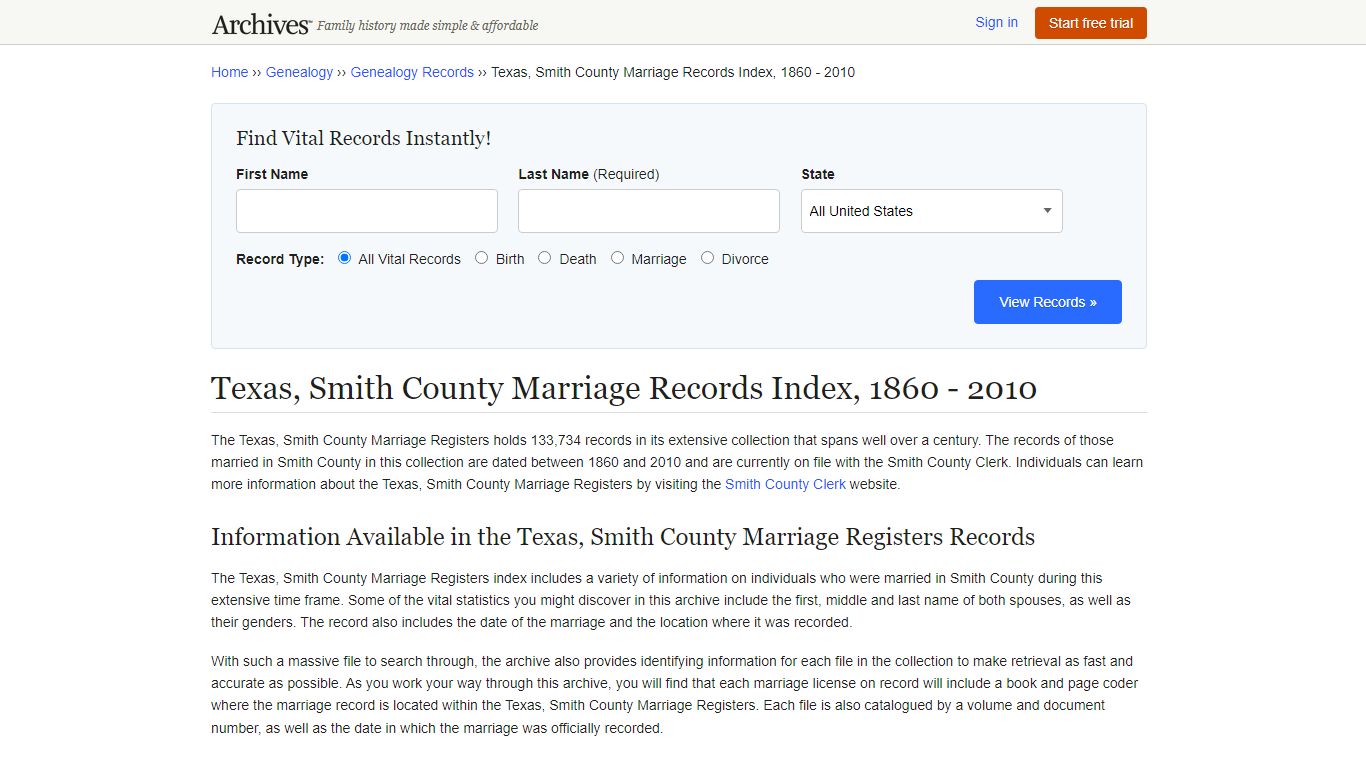 Texas, Smith County Marriage Records | Search Collection & Indexes